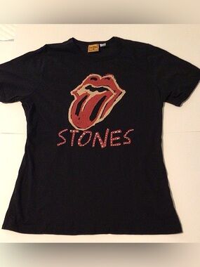 Rockware Rolling Stones Lips Tongue Graphic T Shirt 16W Studded Black Runs Small